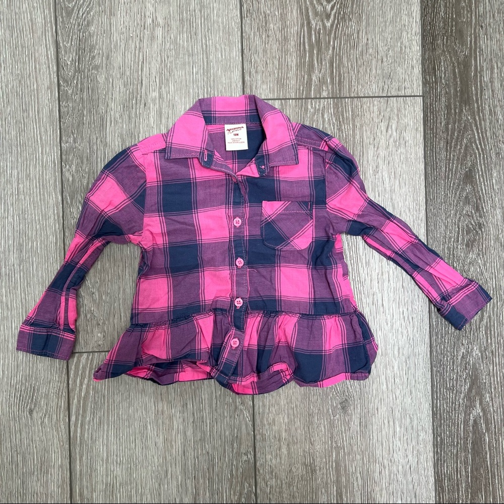 ARIZONA LONG SLEEVE PLAID BUTTON UP TOP PINK 18MO